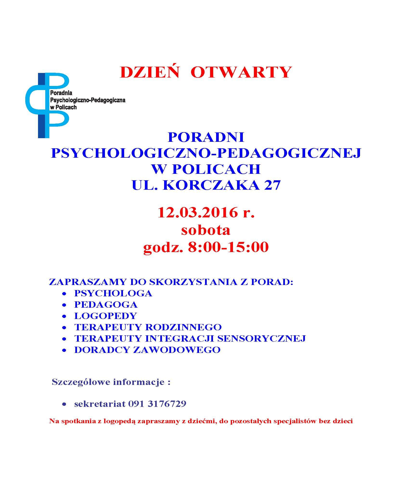 Dzień otwarty w Poradni Psychologiczno-Pedagogicznej w Policach