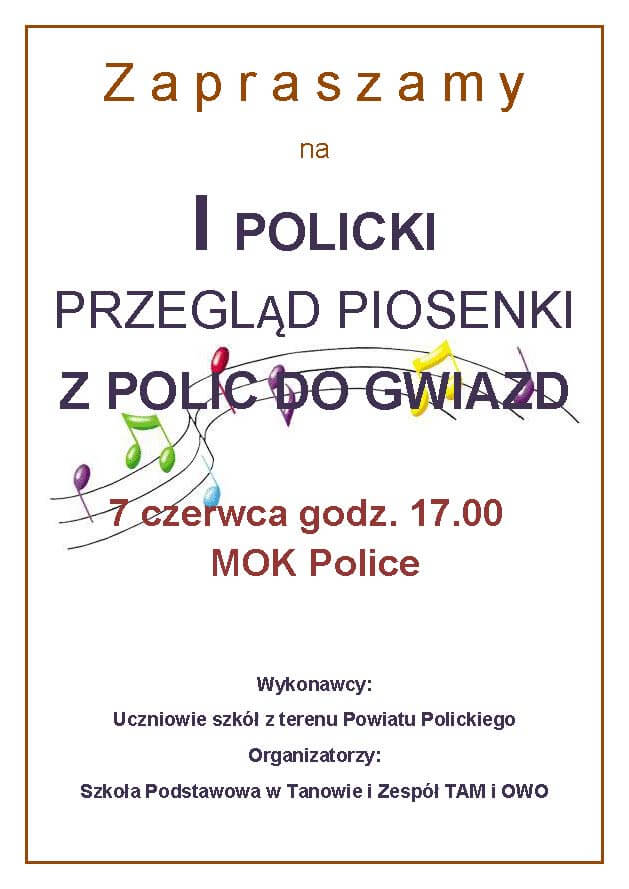 Zaproszenie na I Policki Przegląd Piosenki „Z Polic do Gwiazd”