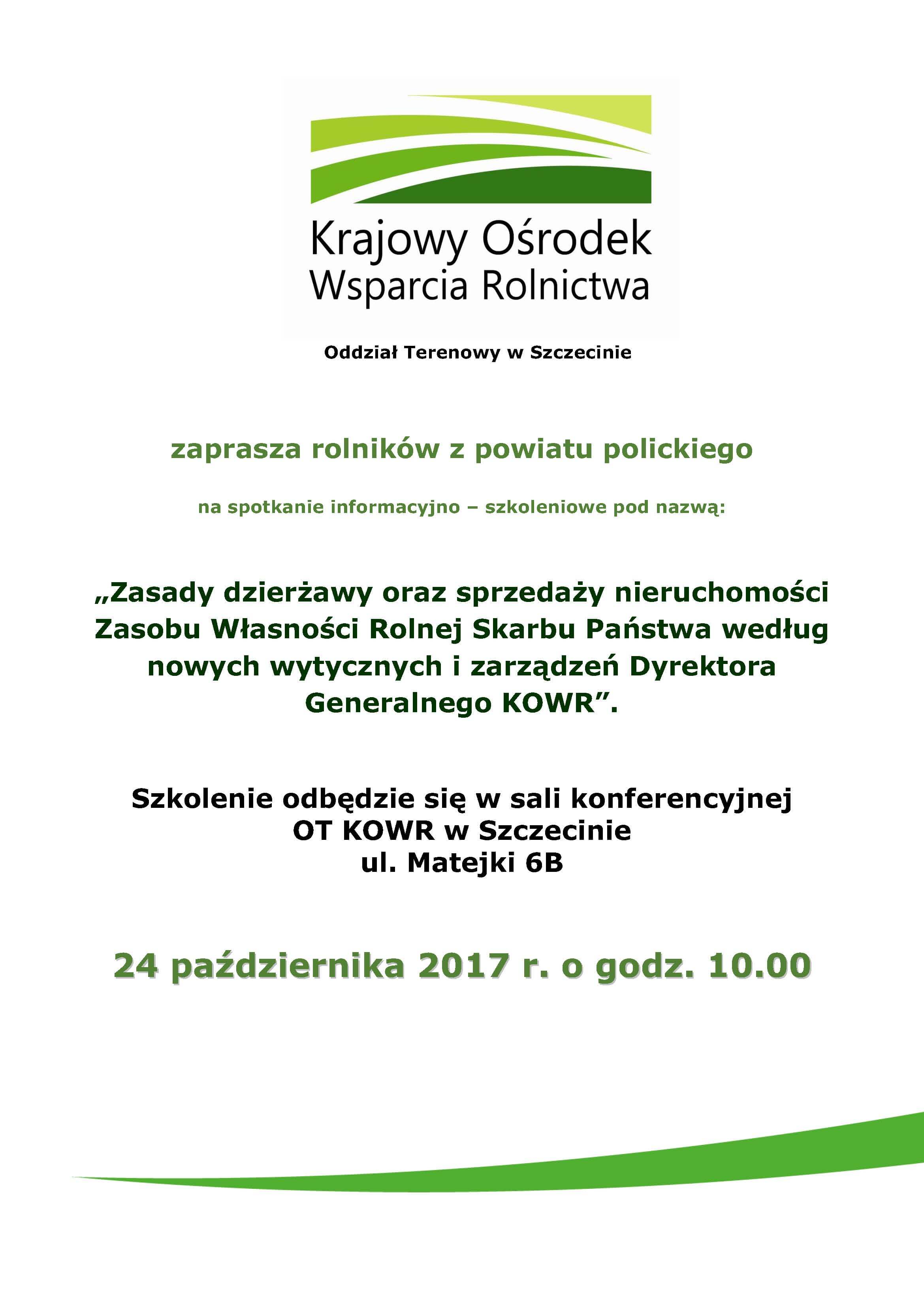Zapraszamy rolników na spotkanie informacyjno-szkoleniowe