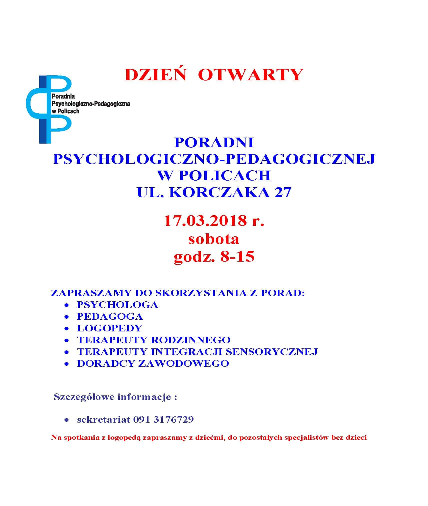 Dzień Otwarty Poradni Psychologiczno - Pedagogicznej w Policach