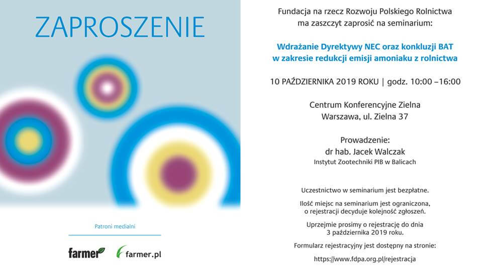 Zaproszenie na seminarium Fundacji na rzecz Rozwoju Polskiego Rolnictwa