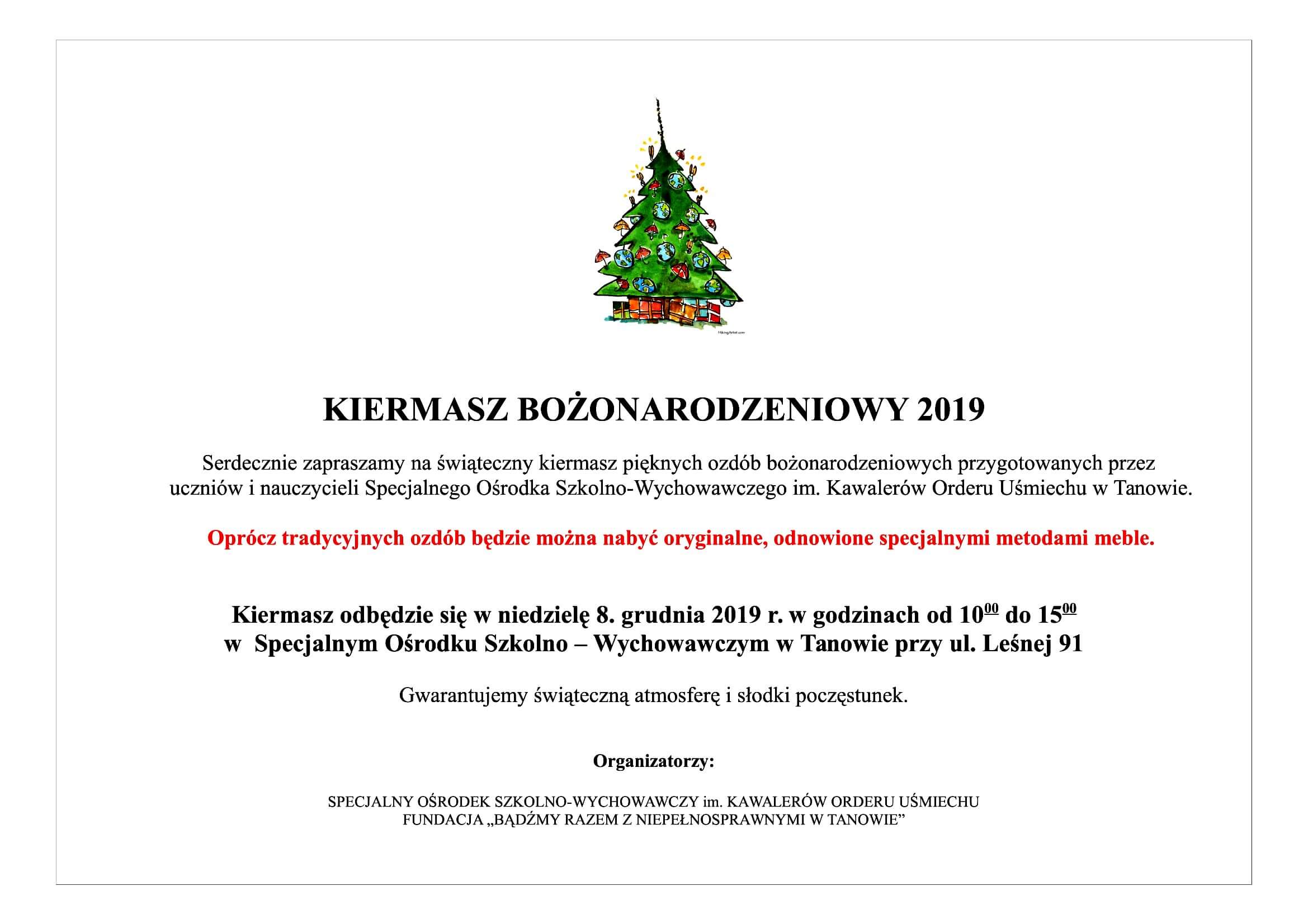 Zapraszamy na Kiermasz Bożonarodzeniowy w SOSW w Tanowie