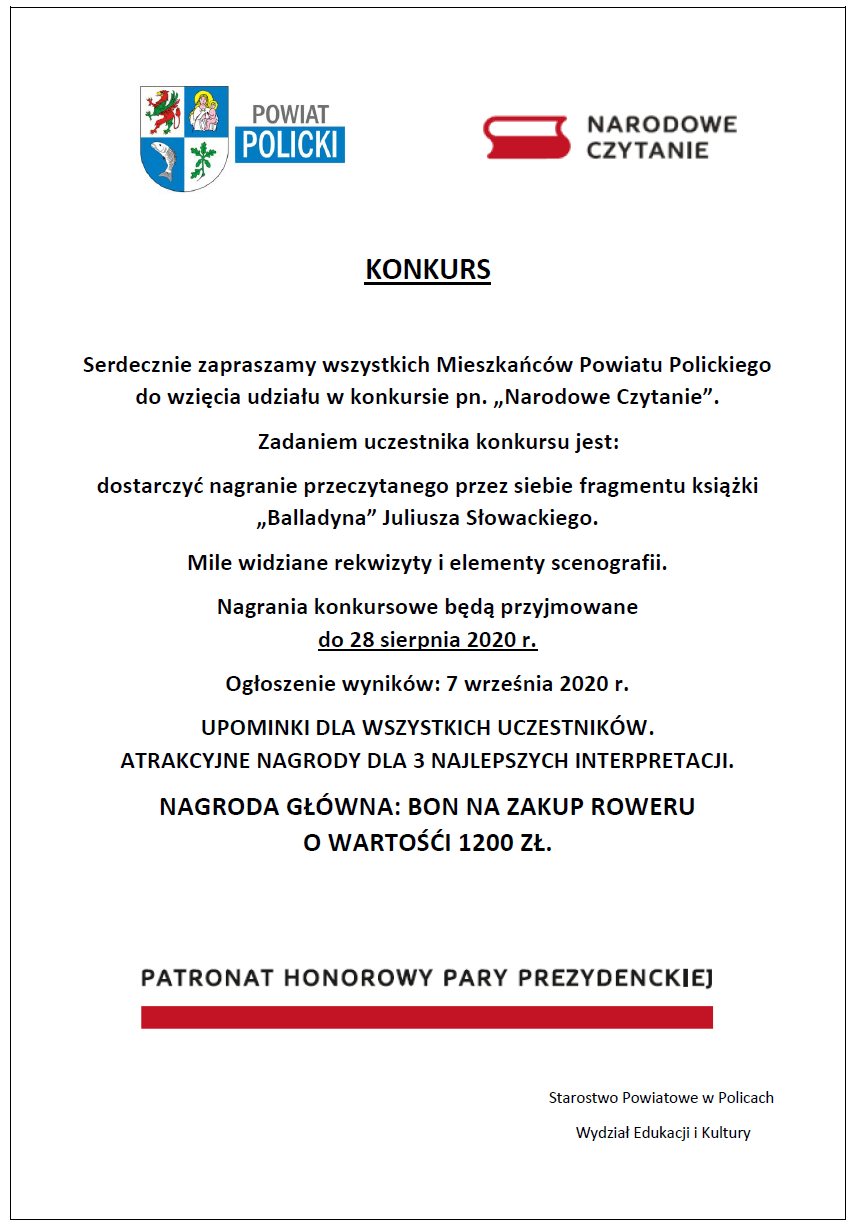 Konkurs "Narodowe Czytanie"- zapraszamy