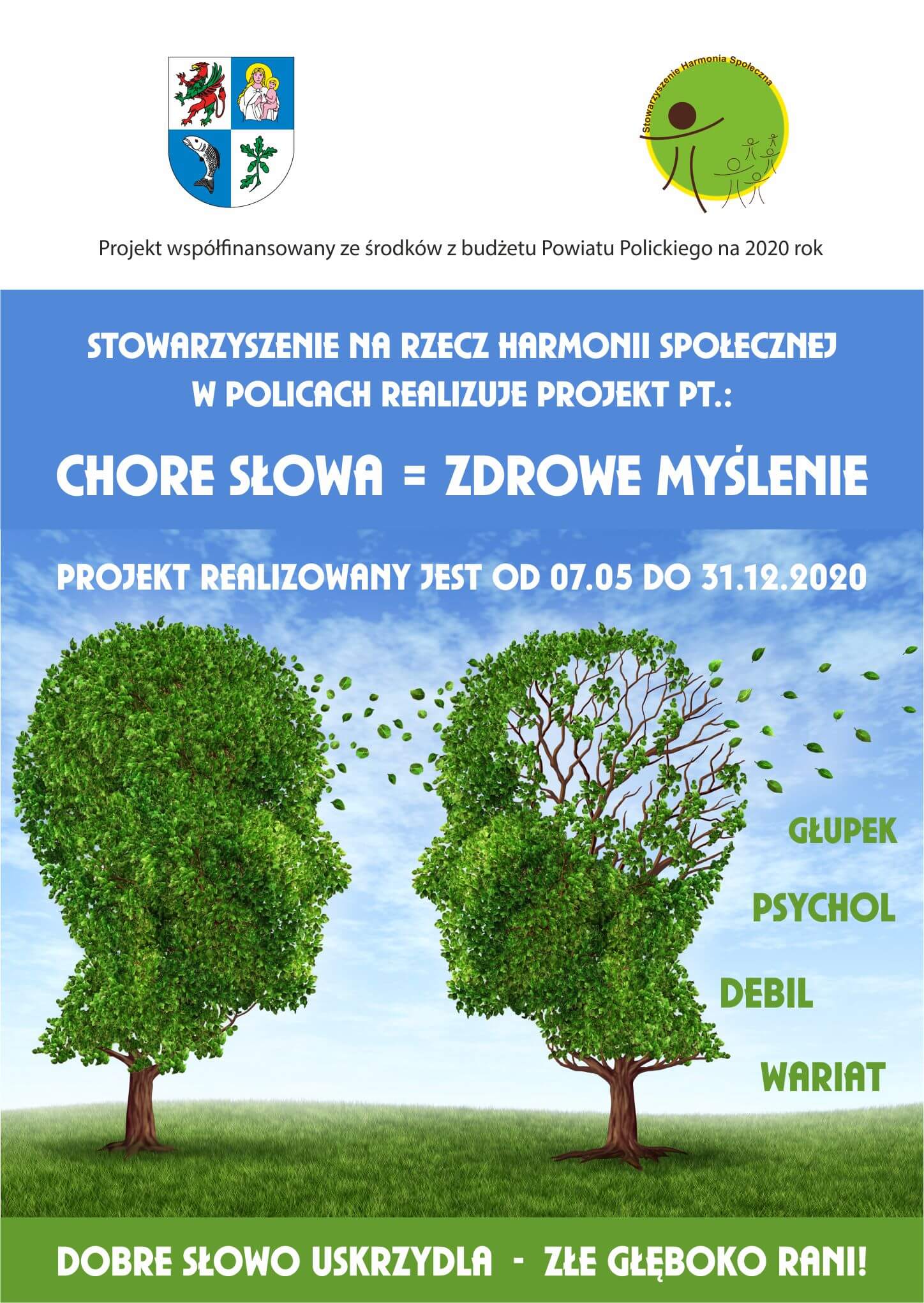 Stowarzyszenie na Rzecz Harmonii Społecznej w Policach realizuje projekt pt. Chore Słowa = Zdrowe Myślenie