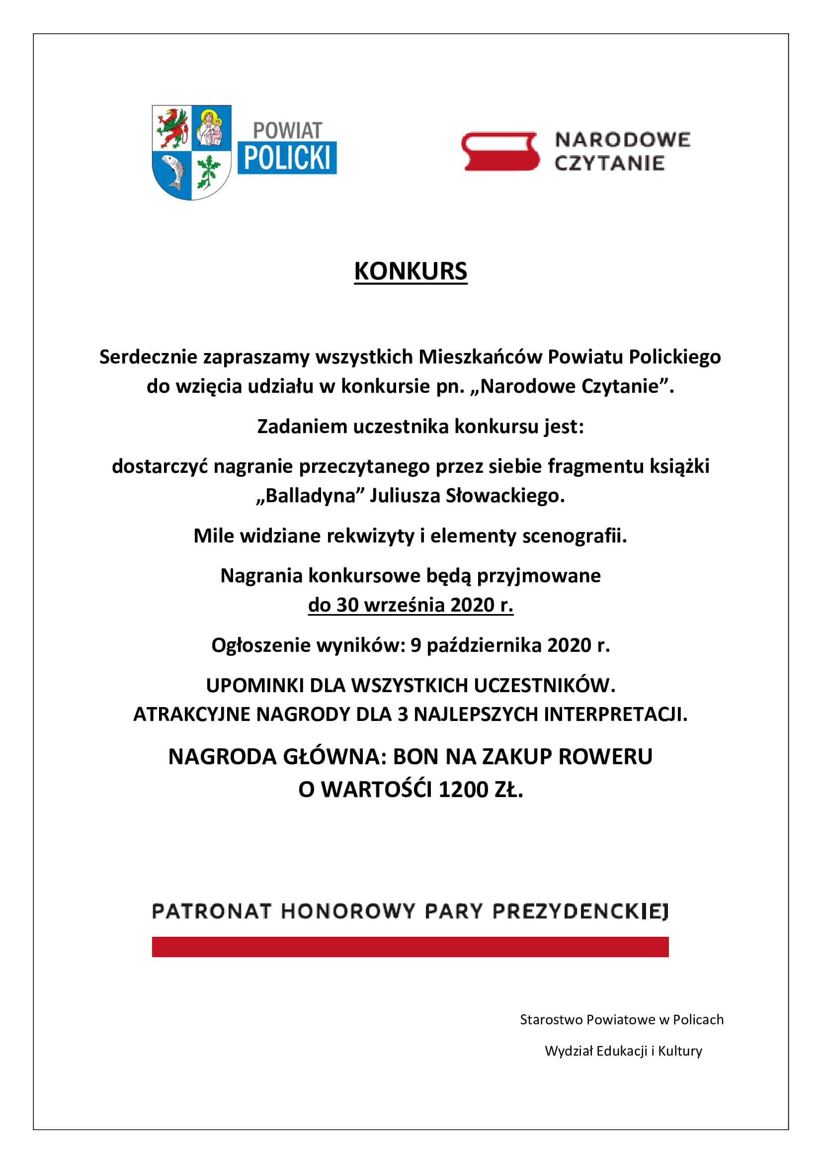 PRZEDŁUŻENIE TERMINU PRZYJMOWANIA ZGŁOSZEŃ DO KONKURSU „NARODOWE CZYTANIE”