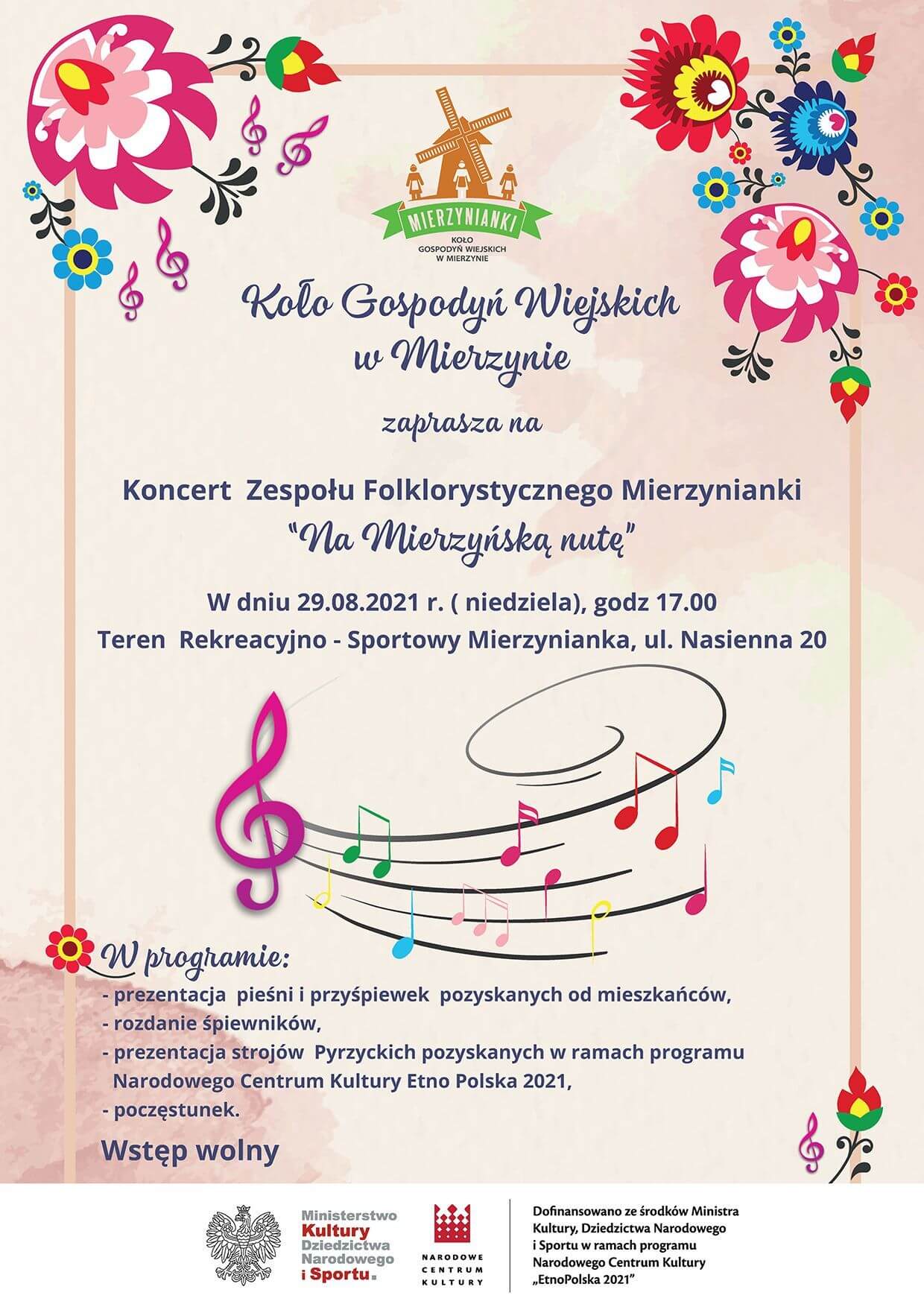 Zapraszamy na Koncert Zespołu Folklorystycznego Mierzynianki pt. Na Mierzyńską nutę