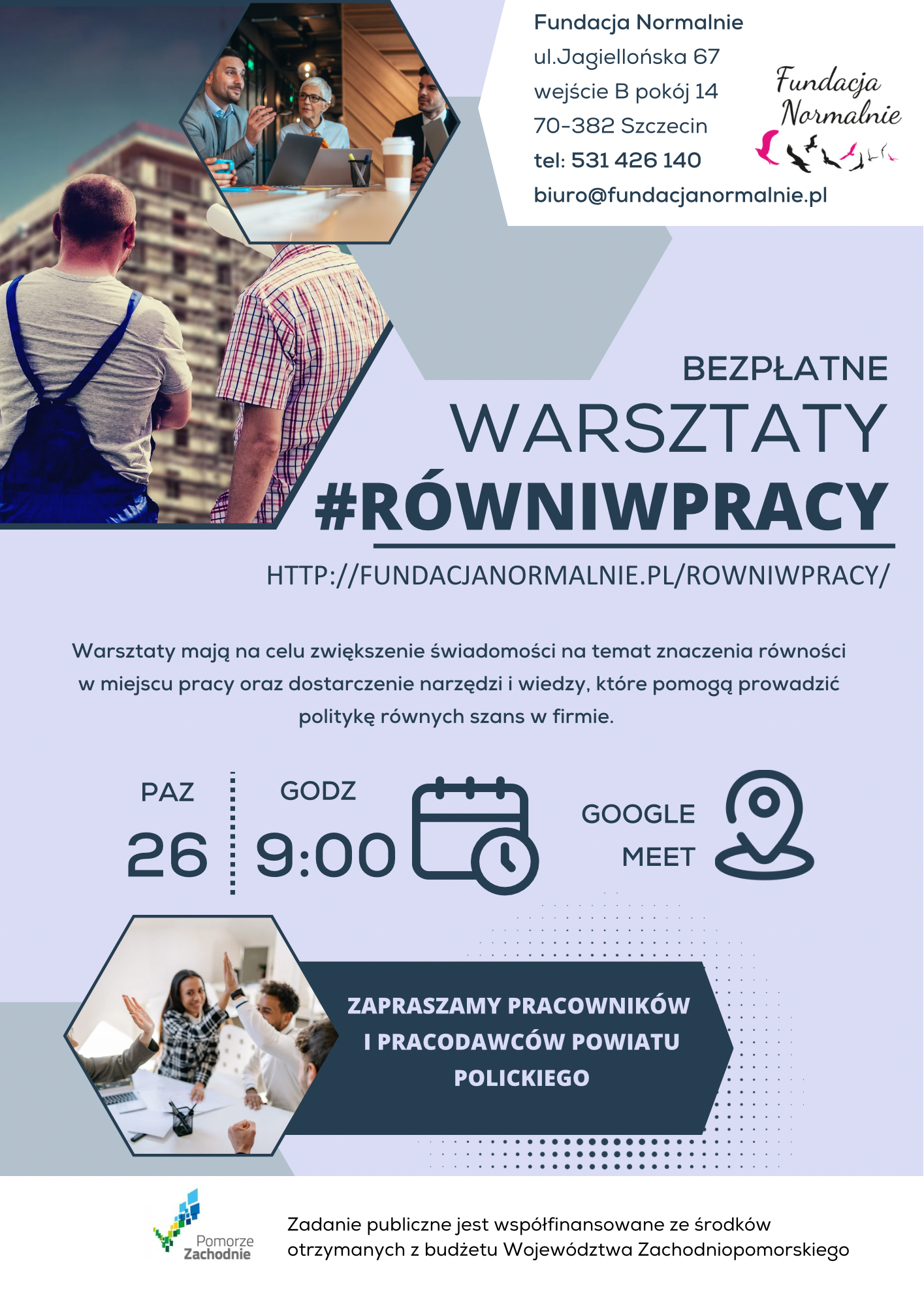 Zapraszamy na bezpłatne warsztaty online pn. #RÓWNIwPracy