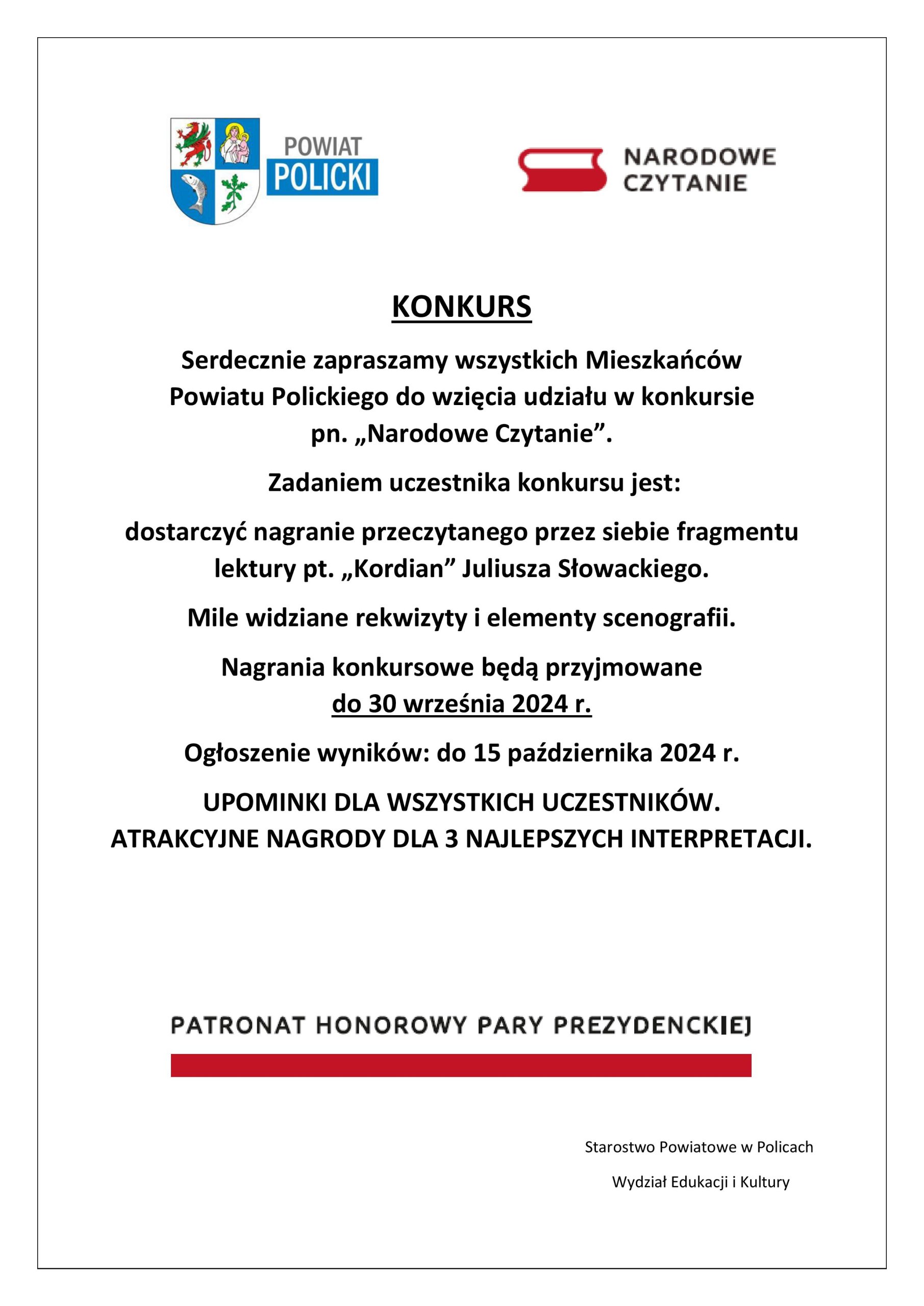 Zapraszamy do wzięcia udziału w konkursie pn. "Narodowe Czytanie”