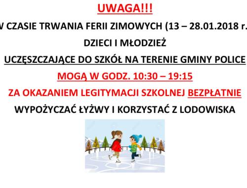 Bezpłatne lodowisko dla uczniów ze szkół Gminy Police