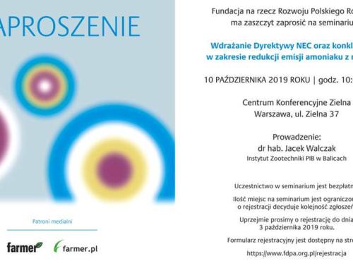 Zaproszenie na seminarium Fundacji na rzecz Rozwoju Polskiego Rolnictwa