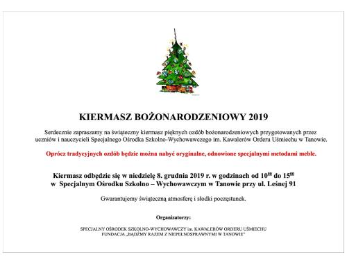 Zapraszamy na Kiermasz Bożonarodzeniowy w SOSW w Tanowie