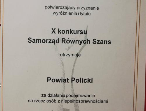 Powiat Policki otrzymał wyróżnienie i tytuł "Samorząd równych szans"