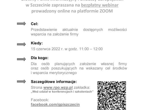 Zapraszamy na webinarium dotyczące otrzymania dotacji na założenie firmy w województwie zachodniopomorskim