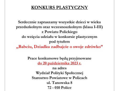 Konkurs plastyczny pn. ,,Babciu, Dziadku zadbajcie o swoje zdrówko”.