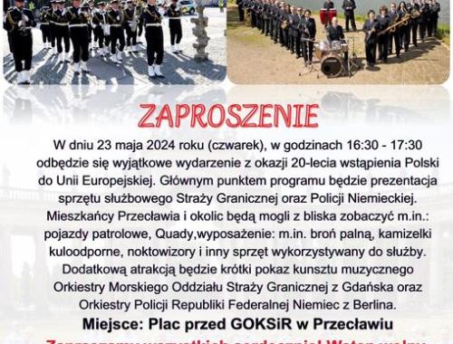 Serdecznie zapraszamy na wydarzenie z okazji 20-lecia wstąpienia Polski do Unii Europejskiej.