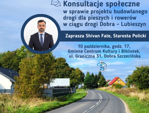 Konsultacje społeczne w sprawie projektu budowlanego drogi dla pieszych i rowerów w ciągu drogi Dobra-Lubieszyn